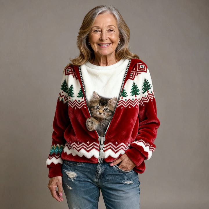 ROBIN | COMFORTABLE FLANNEL JUMPER WITH RETRO CHRISTMAS ANIMAL ART PRINT FOR WOMEN