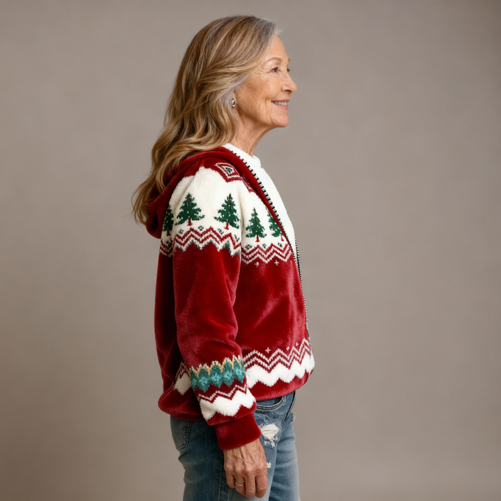ROBIN | COMFORTABLE FLANNEL JUMPER WITH RETRO CHRISTMAS ANIMAL ART PRINT FOR WOMEN