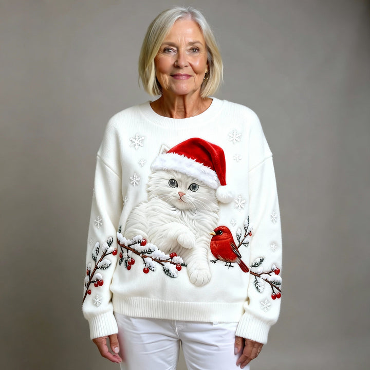 HOLLY | CASUAL FLANNEL CHRISTMAS CAT ART JUMPER FOR WOMEN