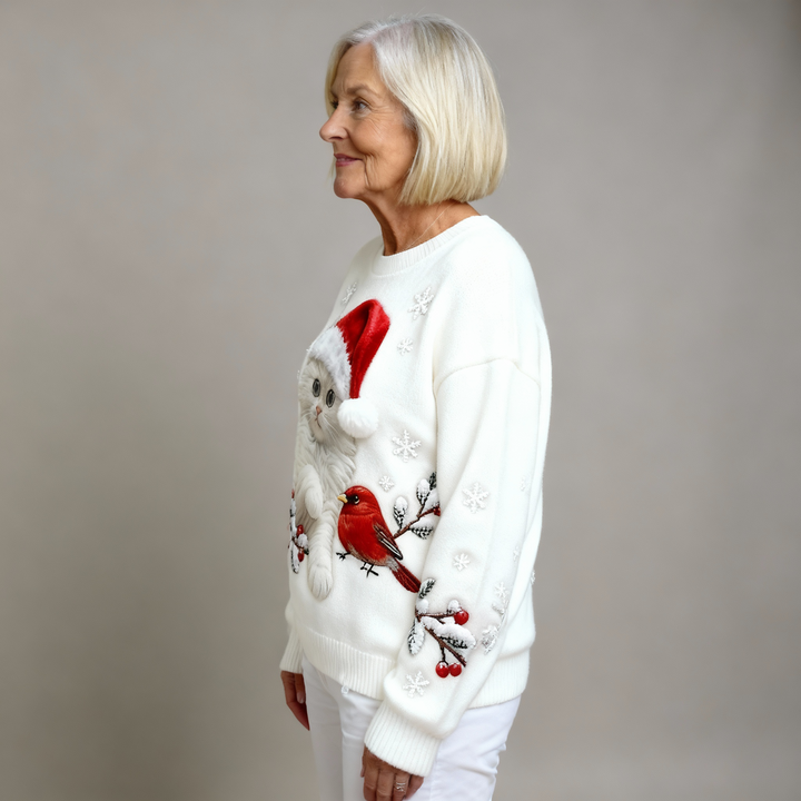 HOLLY | CASUAL FLANNEL CHRISTMAS CAT ART JUMPER FOR WOMEN