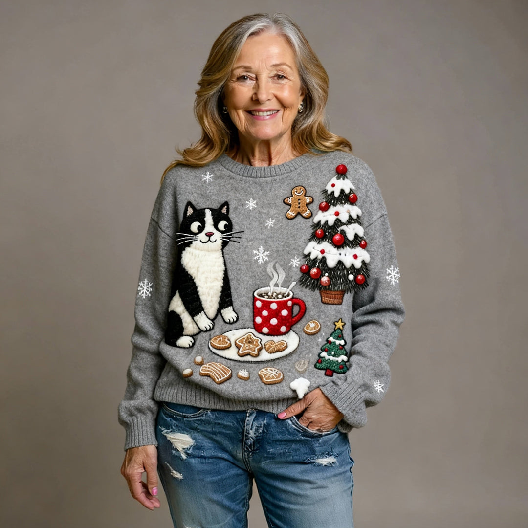 ELSIE | COMFORTABLE FLANNEL JUMPER WITH RETRO CHRISTMAS ANIMAL ART PRINT FOR WOMEN