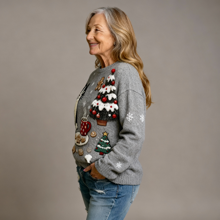 ELSIE | COMFORTABLE FLANNEL JUMPER WITH RETRO CHRISTMAS ANIMAL ART PRINT FOR WOMEN