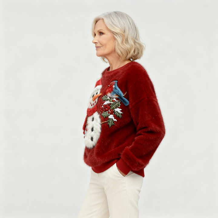 WINNIE | FLANNEL JUMPER SNOWMAN AND BIRDS ART FOR WOMEN