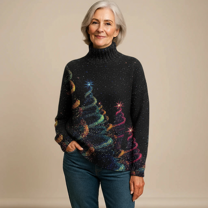 ELLA | GLITTER CHRISTMAS TREE KNIT TURTLENECK SWEATER