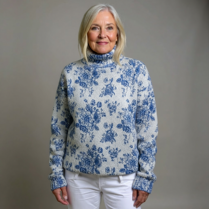 MAISIE | BLUE BLOSSOM KNIT TURTLENECK SWEATER