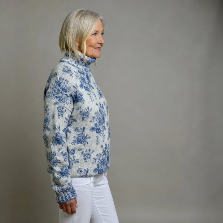 MAISIE | BLUE BLOSSOM KNIT TURTLENECK SWEATER