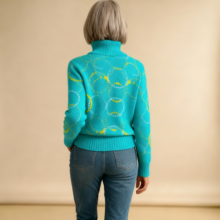 MATILDA | BRIGHT CIRCLE ART PRINT KNIT TURTLENECK PULLOVER SWEATER