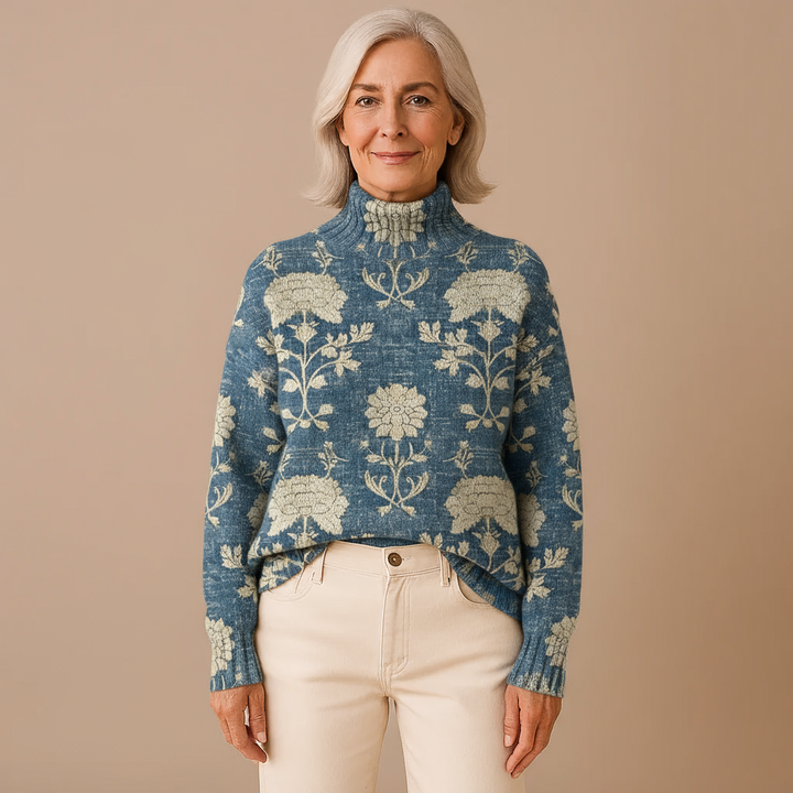 GEORGIA | TIMELESS FLORAL KNIT TURTLENECK SWEATER