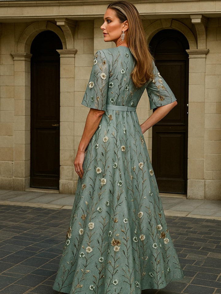 Hazel | Elegant V-Neck Belted Boho Dress