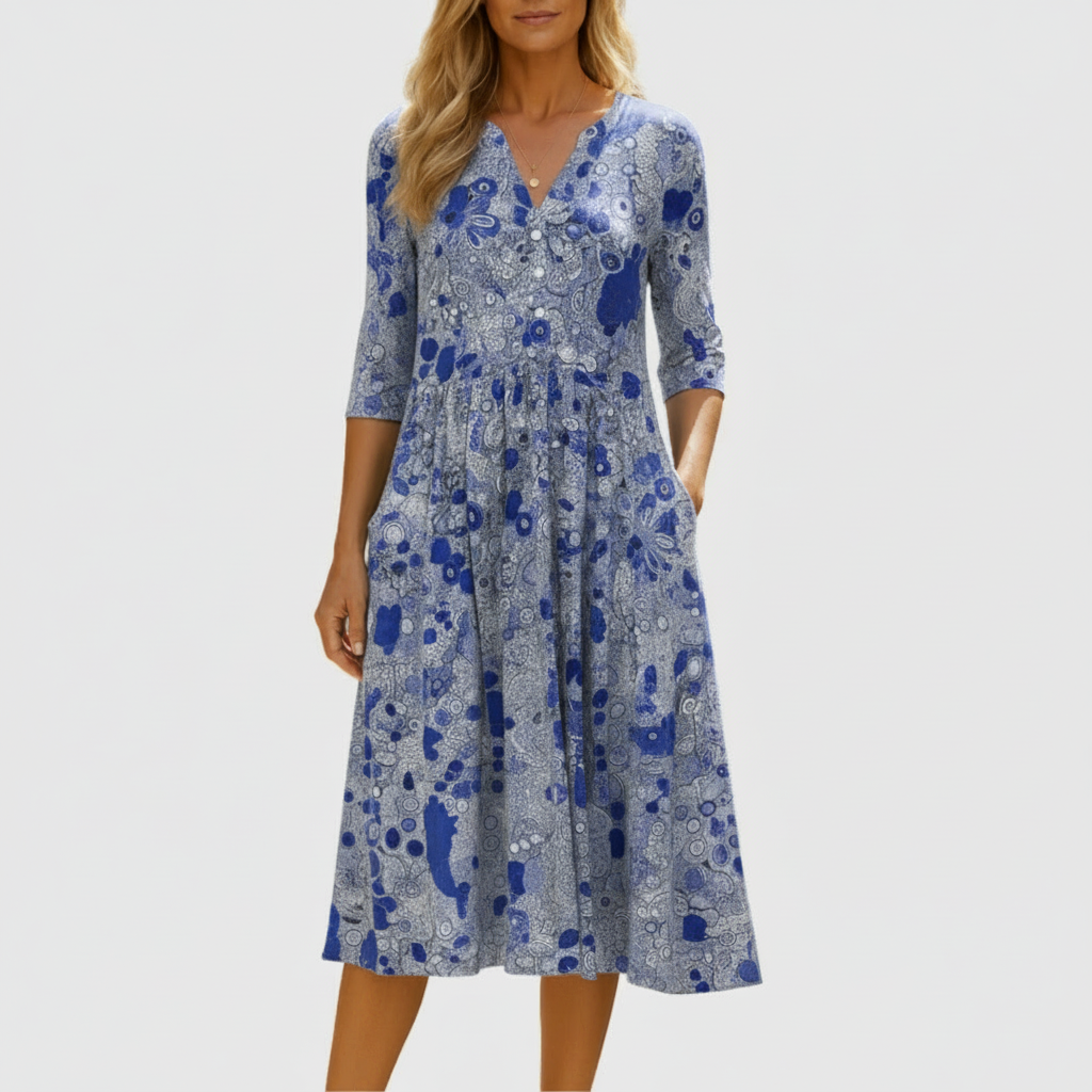 Harlow | Graceful V-Neck Elegance Midi Dress