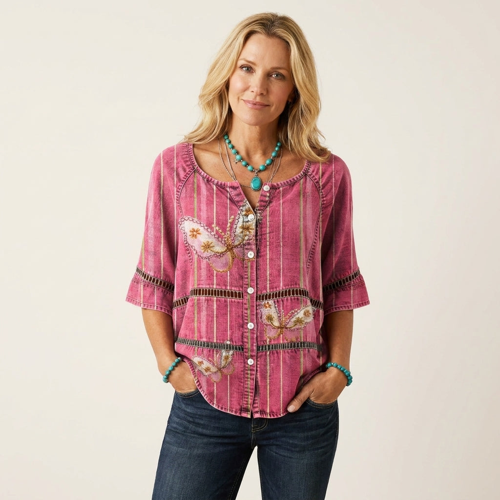 Arabella | Button-Front Three-Quarter Sleeve Blouse 2