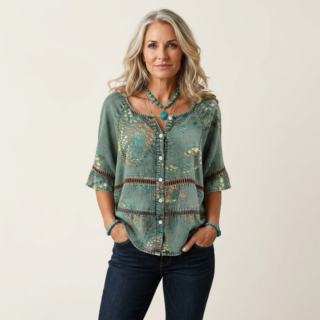 Arabella | Button-Front Three-Quarter Sleeve Blouse 3