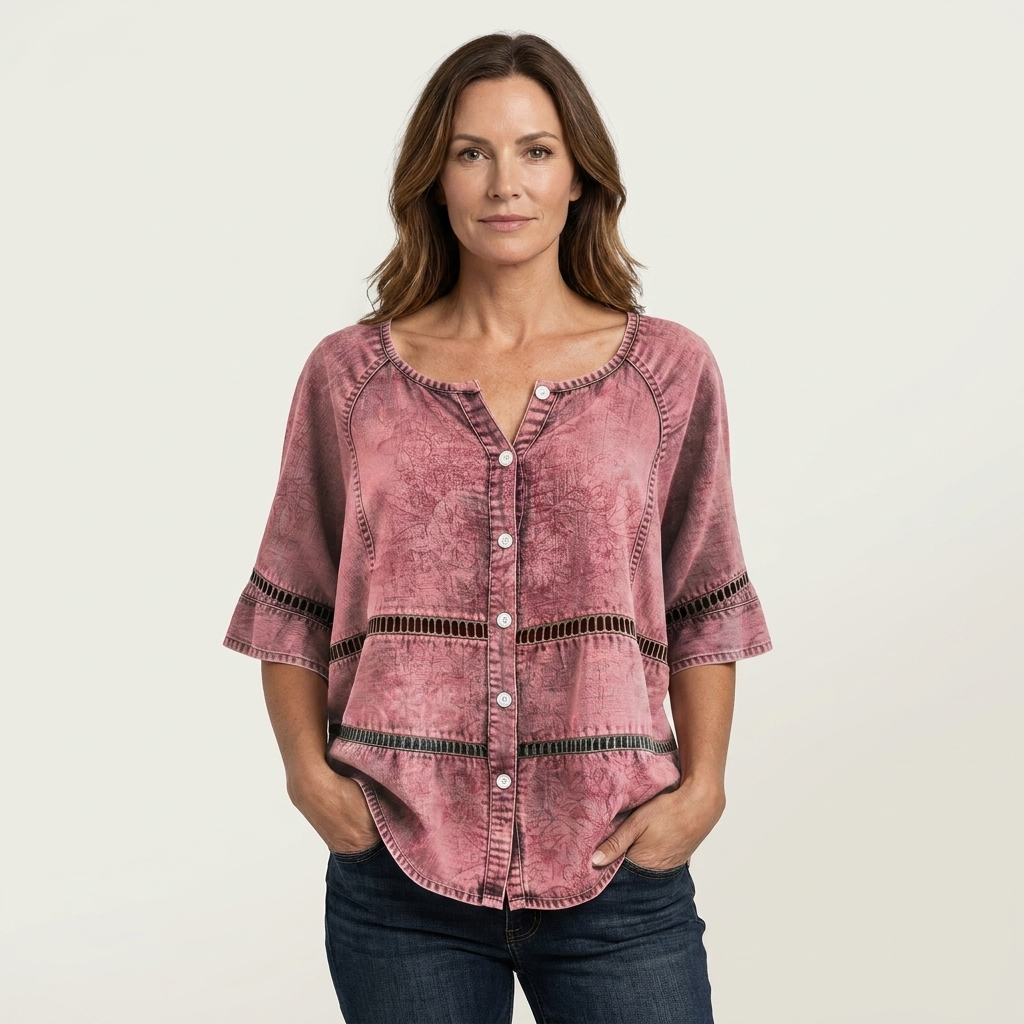 Arabella | Button-Front Three-Quarter Sleeve Blouse 5