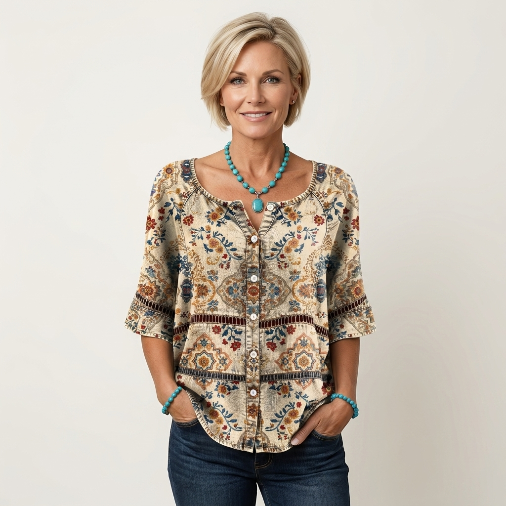 Arabella | Button-Front Three-Quarter Sleeve Blouse 8