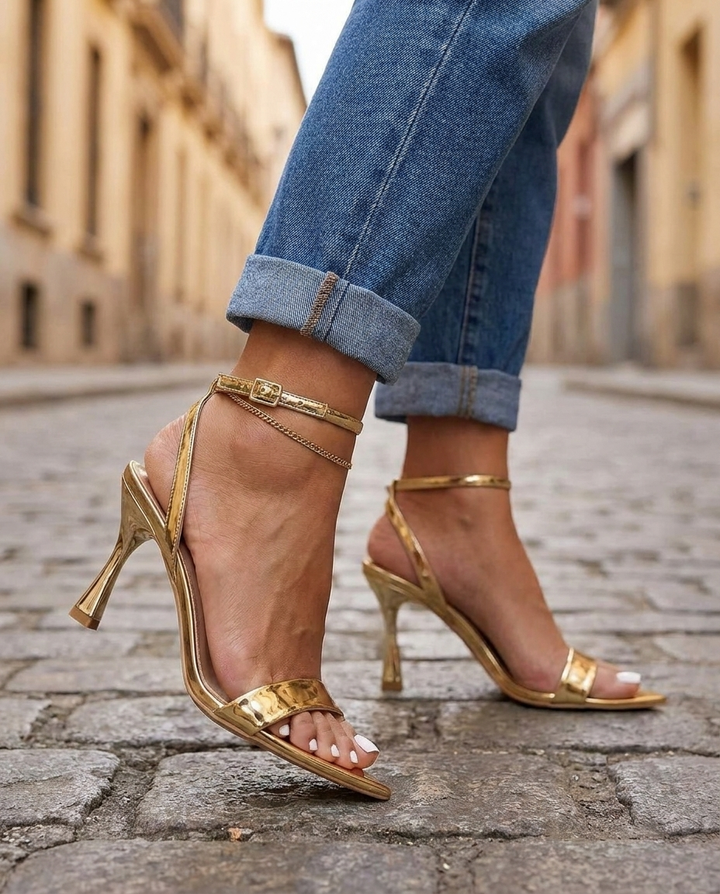Valentina | Gold Metallic Single Strap Heels