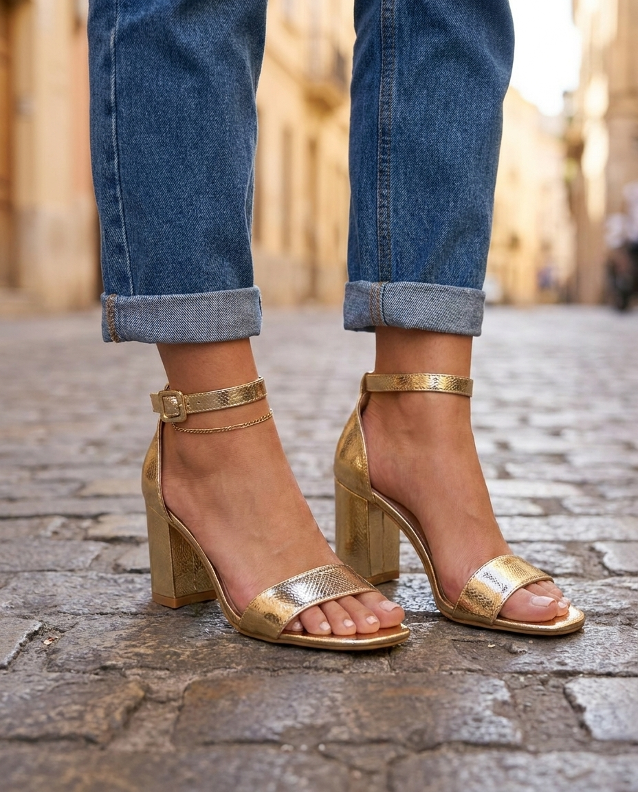 Elisa | Textured Block Heel Sandals
