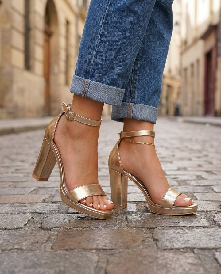 Giselle | Gold Metallic Platform Block Heel Sandals