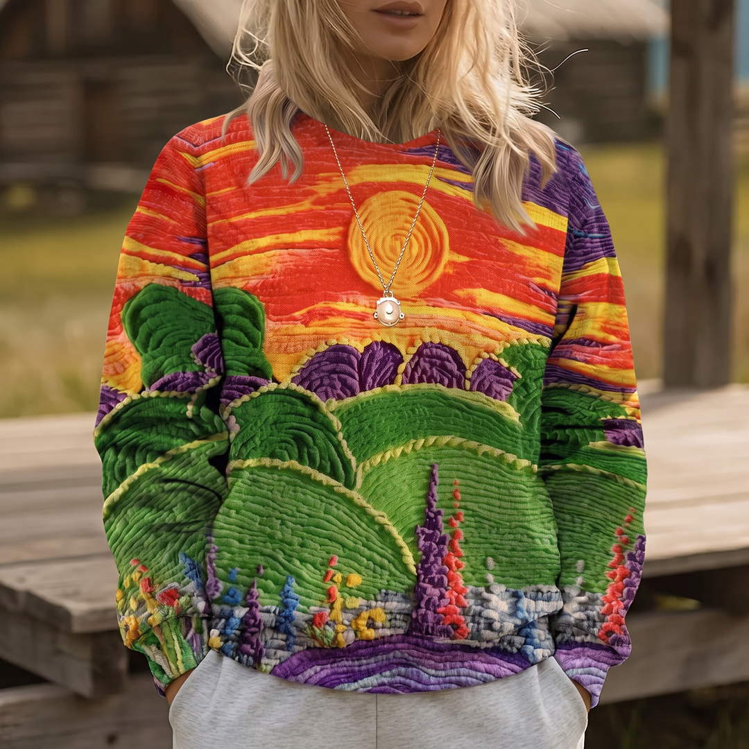 Paisley™ | Sunburst Landscape Print Relaxed-Fit Sweater