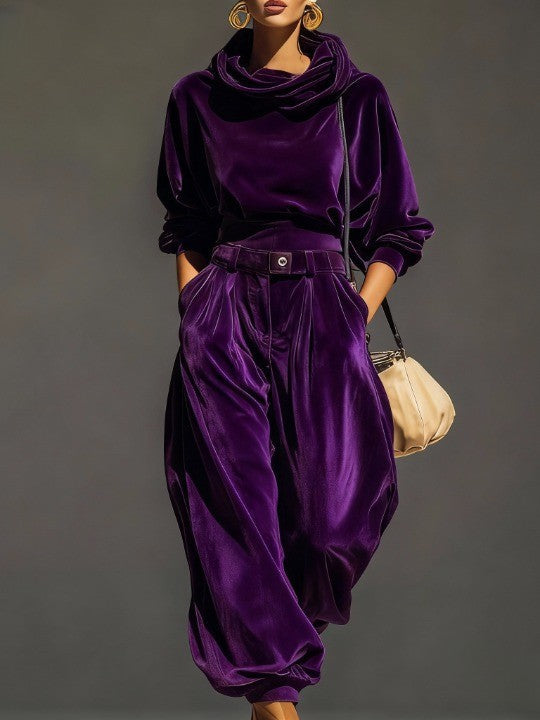 Vintage Brown Hoodie & Loose-Fitting Trousers Set (Includes Belt)