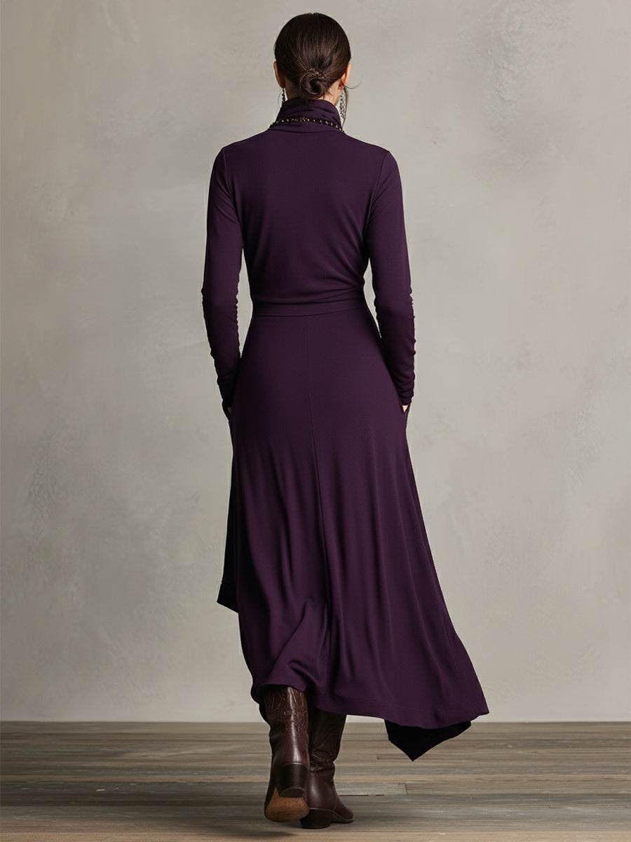 Natalia | Asymmetrical Maxi Knit Dress with Roll Neck