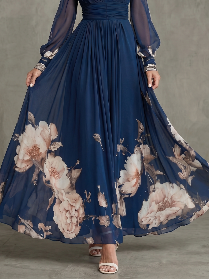 Maude™ Floral Hem Sheer Sleeve Maxi Dress