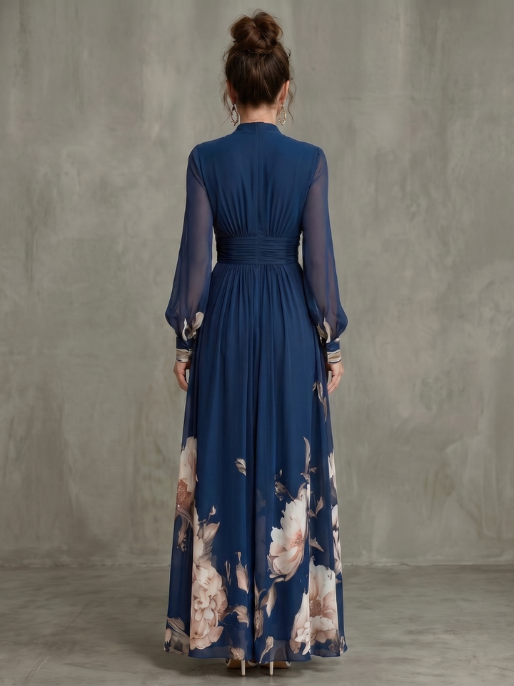 Maude™ Floral Hem Sheer Sleeve Maxi Dress