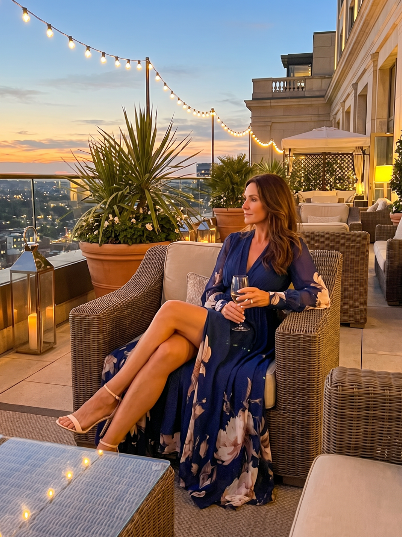 Maude™ Floral Hem Sheer Sleeve Maxi Dress