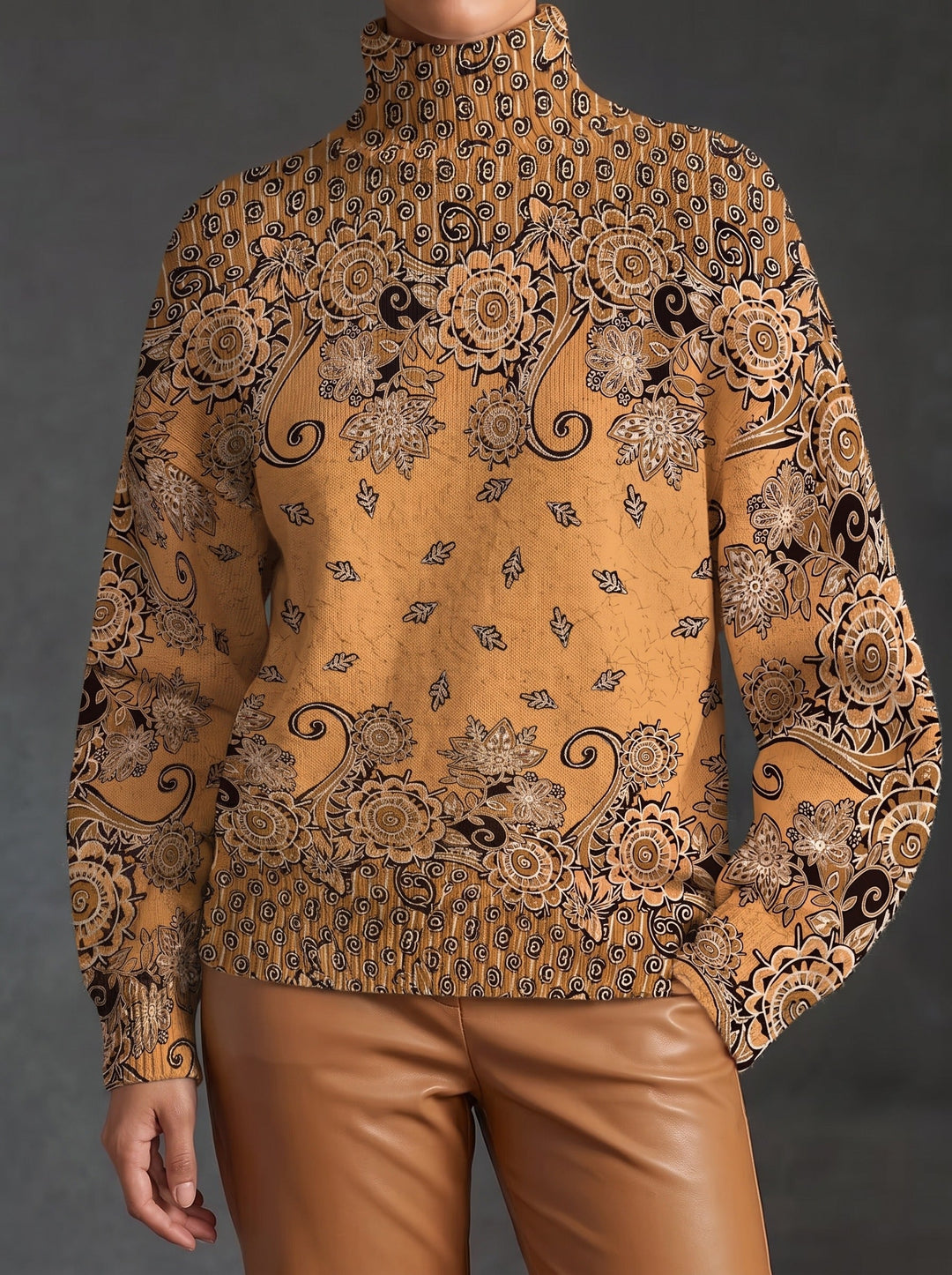 Oleander™ | Caramel Paisley Turtleneck