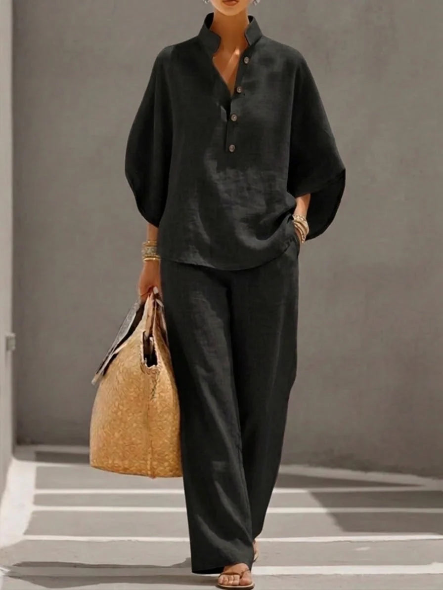 Noelle | Relaxed Button Two-Piece Set