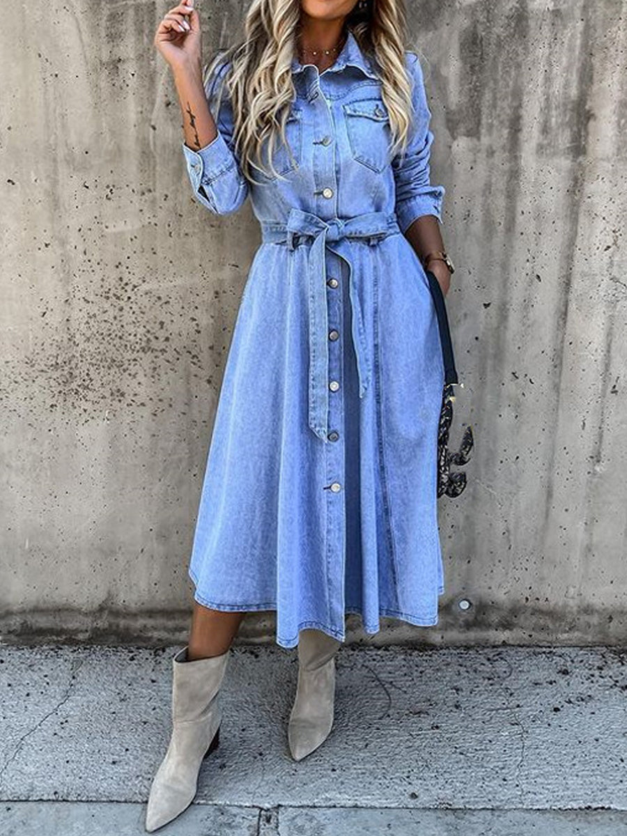 Luna | Long Sleeve Denim Dress